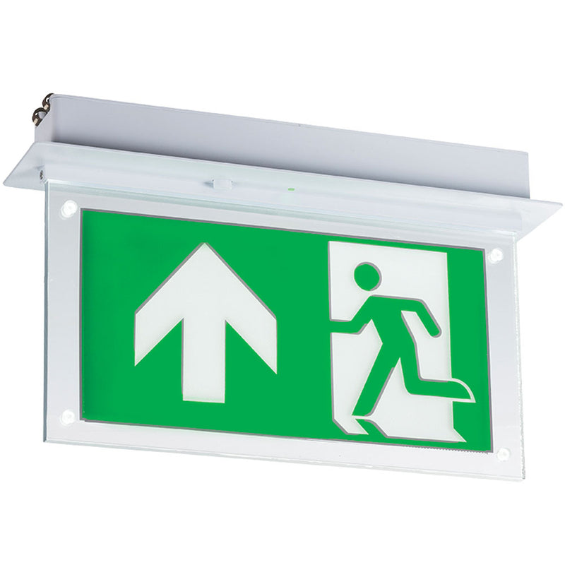 2 Watt LED Emergency Recessed Illuminated Exit Sign (Running Man Through Door - ISO 7010)