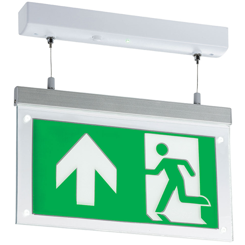2 Watt LED Emergency Suspended Illuminated Exit Sign (Running Man Through Door - ISO 7010)