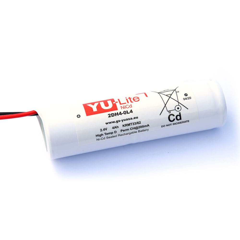 Yuasa 2 Cell In Line Ni-Cad Emergency Battery & Leads (2.4V 4Ah)