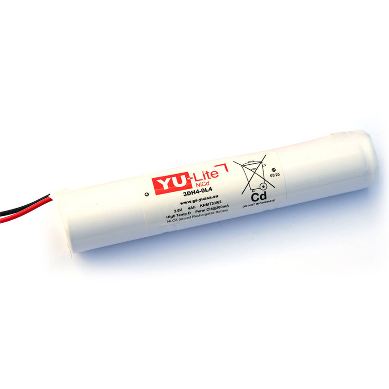 Yuasa 3 Cell In Line Ni-Cad Emergency Battery & Leads (3.6V 4Ah)