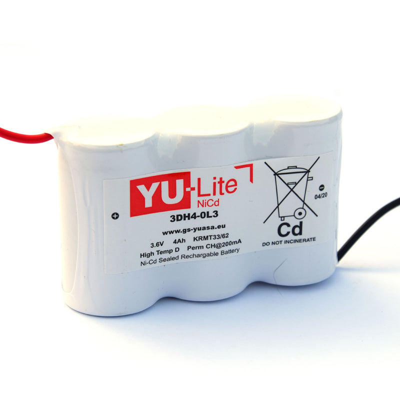 Yuasa 3 Cell Side By Side Ni-Cad Emergency Battery & Leads (3.6V 4Ah)
